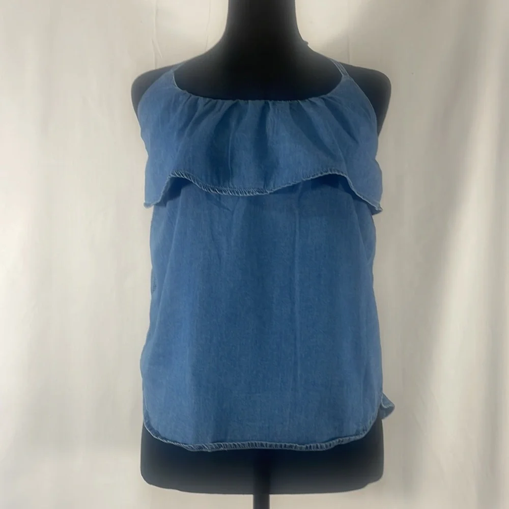 Chambray, denim, halter tie top, Blue, Small - Picture 2 of 10